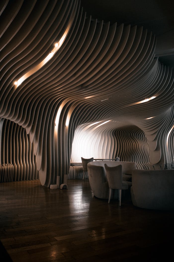 Stunning futuristic interior with organic architecture patterns in Buenos Aires, Argentina.
